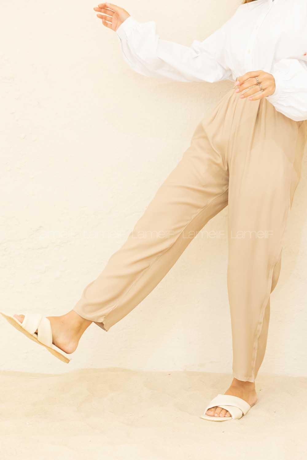 Modalamelif Beli Lastikli Rahat Pantolon Taş Rengi