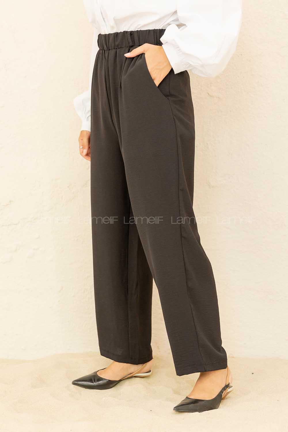 Modalamelif Beli Lastiklli Bol Paça Pantolon Siyah