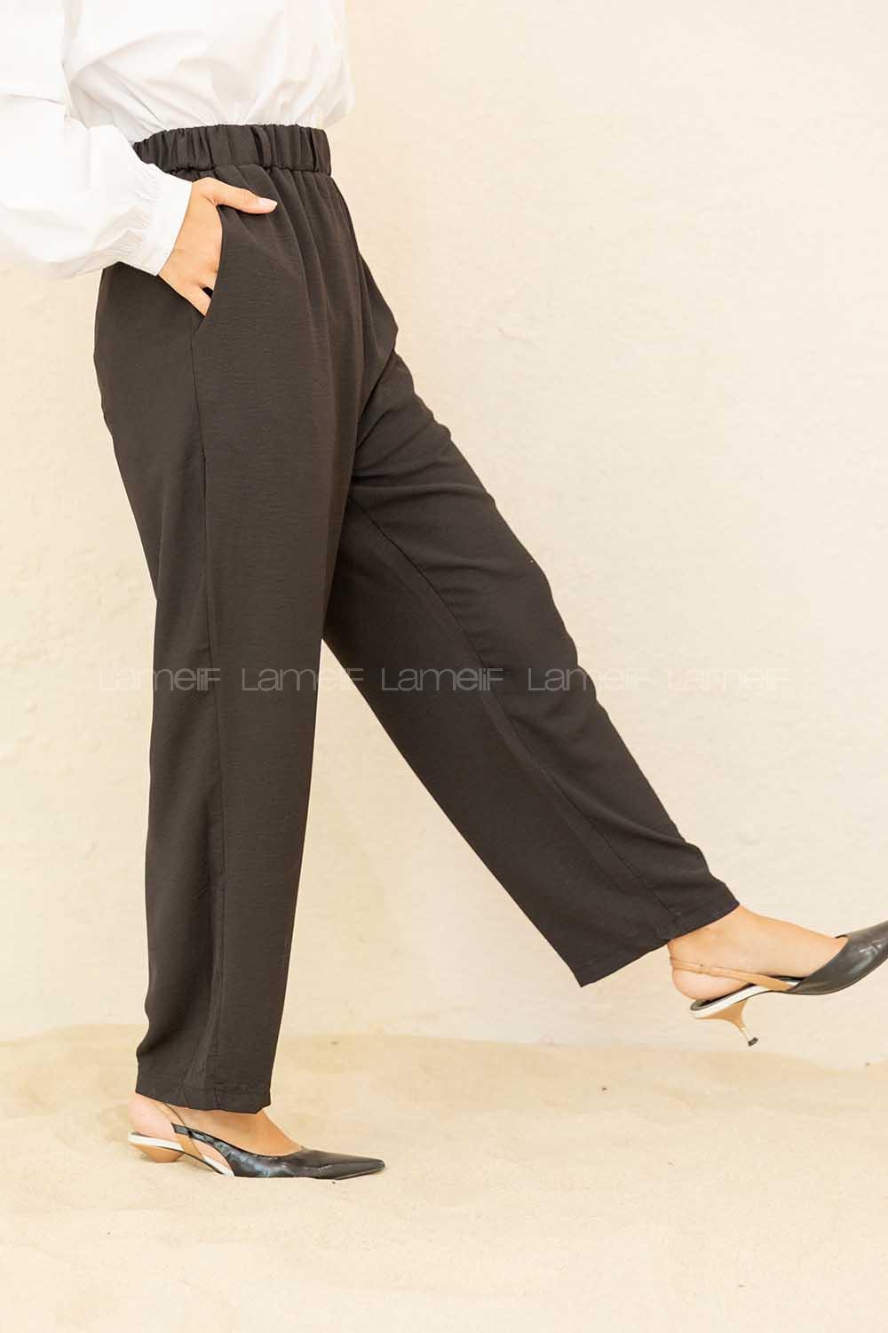 Modalamelif Beli Lastiklli Bol Paça Pantolon Siyah