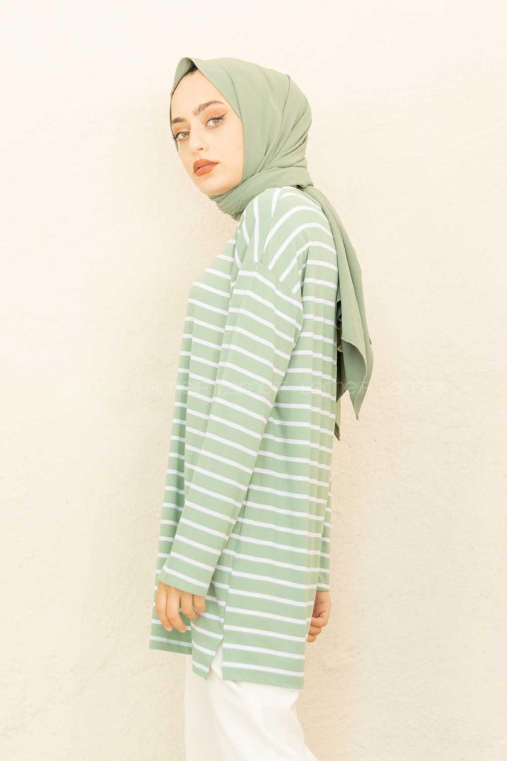 Modalamelif Çizgili Tunik Çağla Yeşili