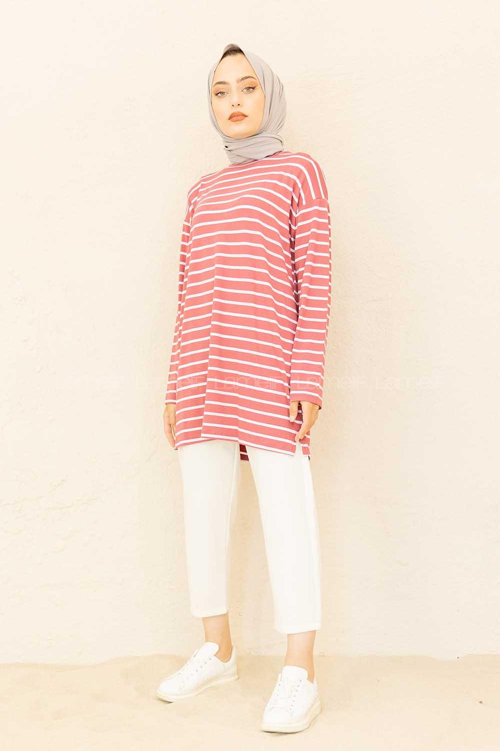 Modalamelif Çizgili Tunik Gül