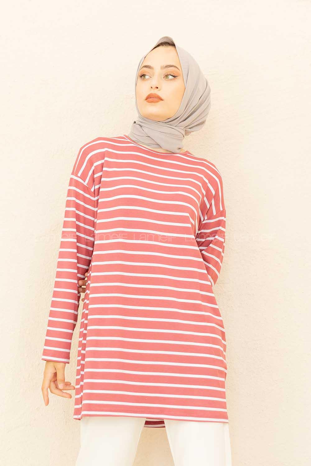 Modalamelif Çizgili Tunik Gül