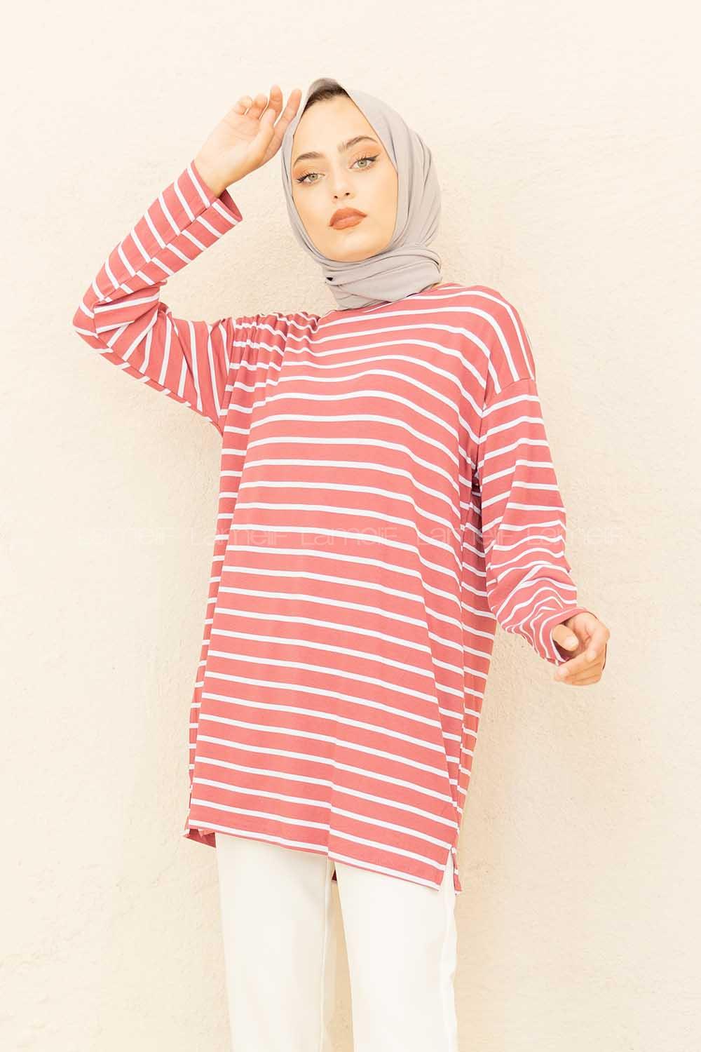 Modalamelif Çizgili Tunik Gül