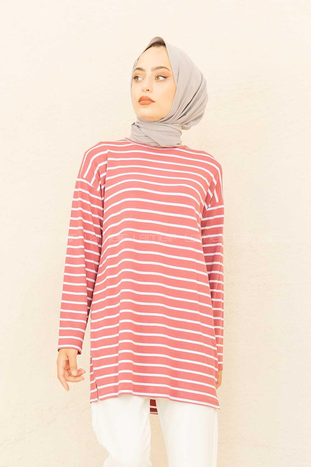 Modalamelif Çizgili Tunik Gül