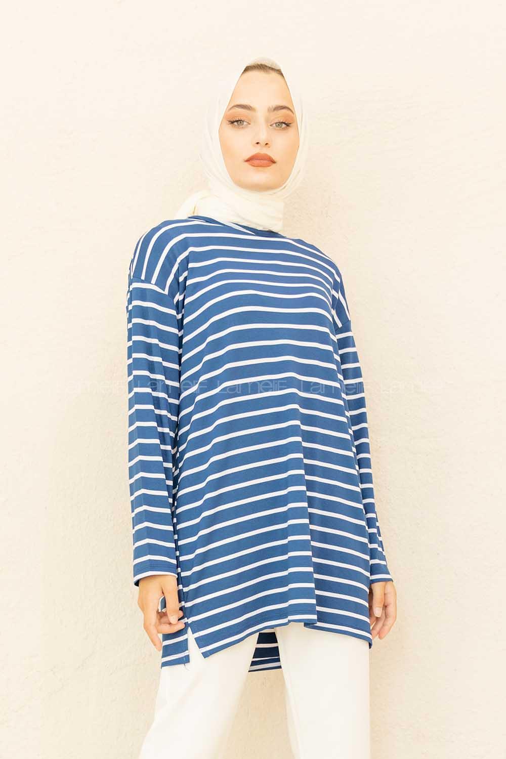Modalamelif Çizgili Tunik İndigo
