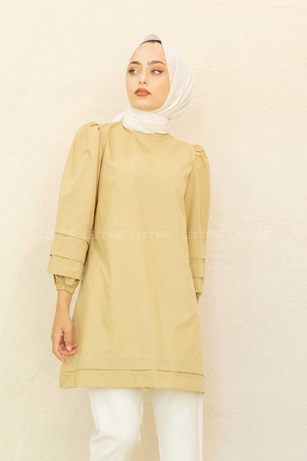 Modalamelif Karpuz Kol Etek Katlı Tunik Yağ Yeşili