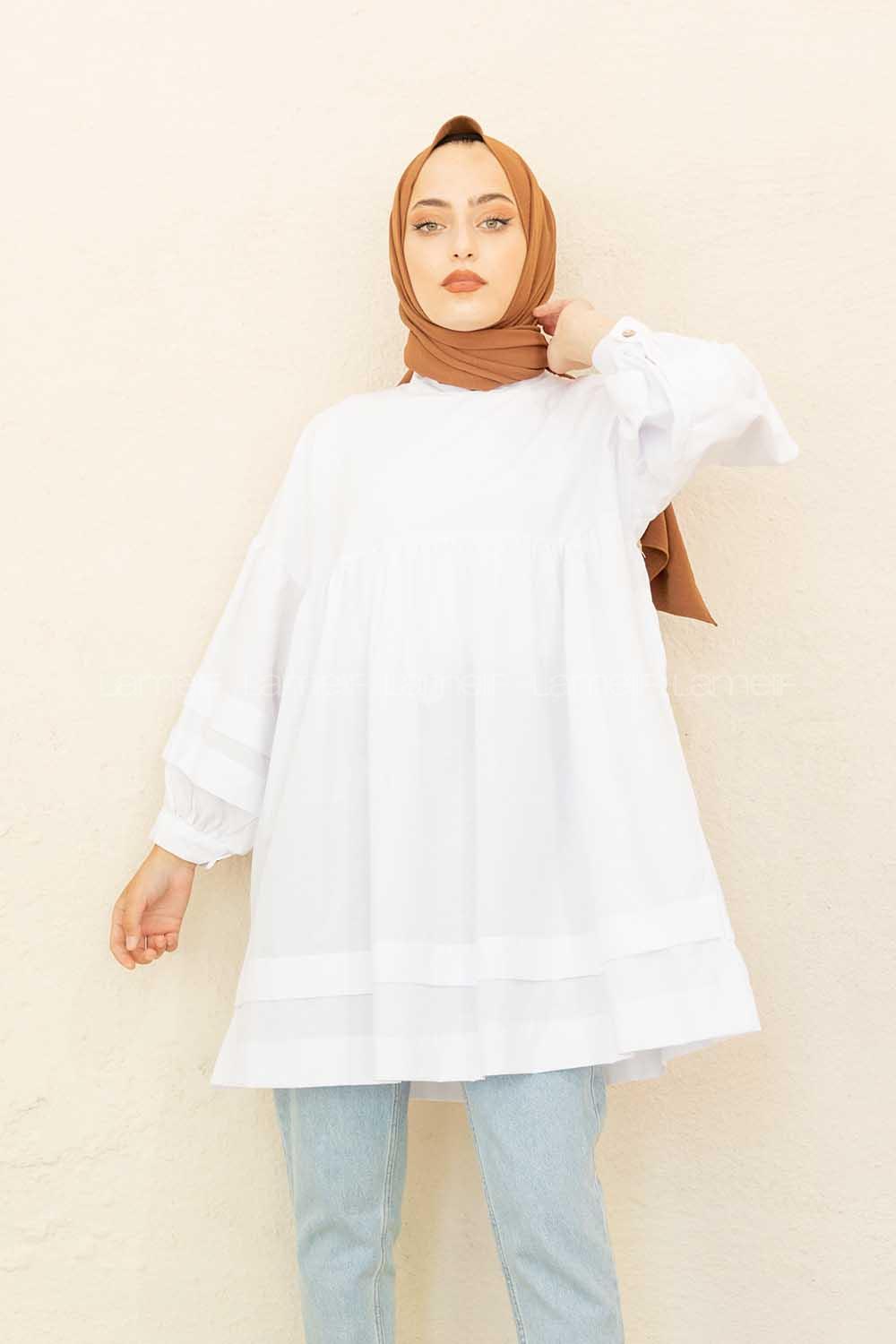 Modalamelif Kol Fırfırlı Tunik Beyaz