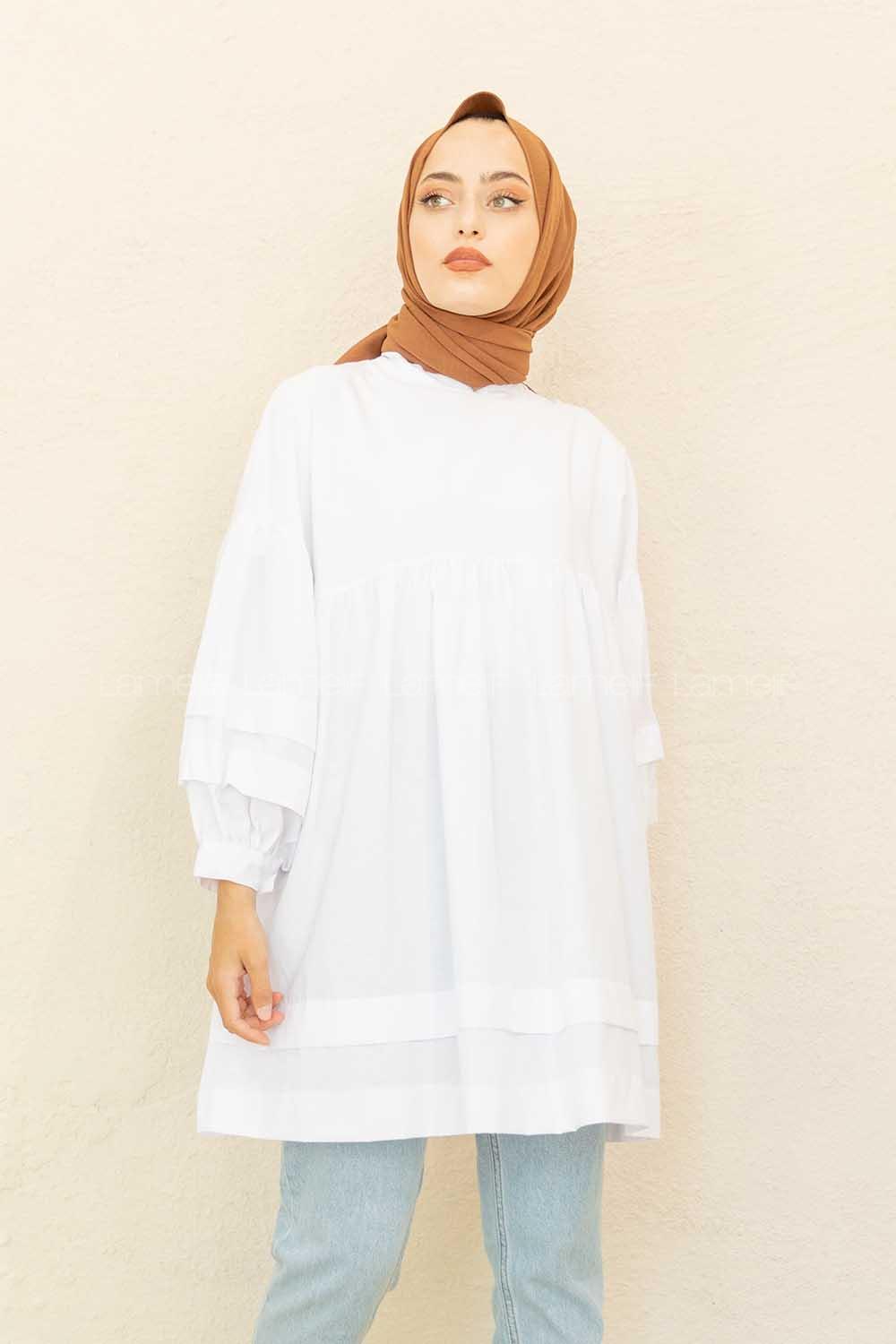 Modalamelif Kol Fırfırlı Tunik Beyaz