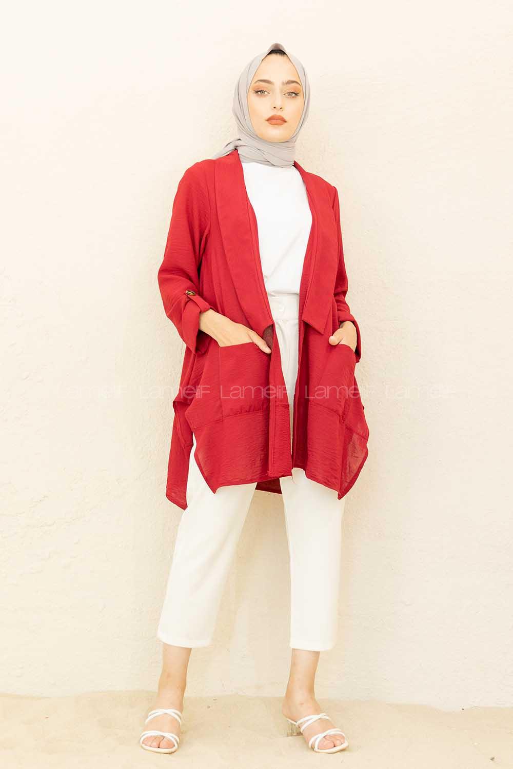 Modalamelif Kol Katlı Çift Cepli Ceket Bordo