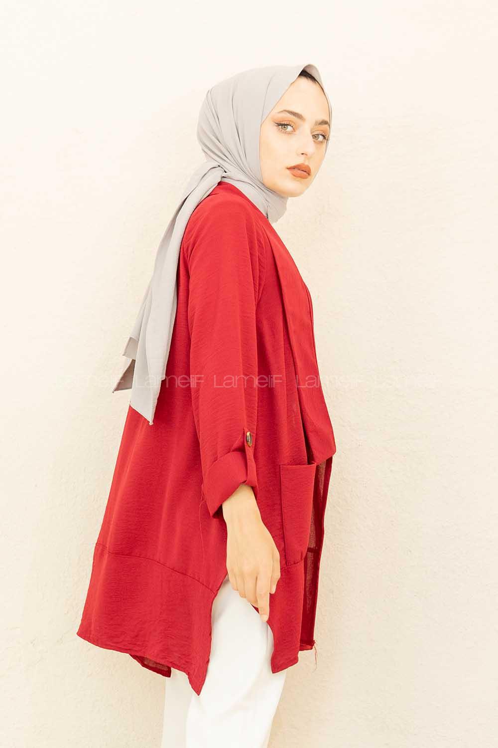 Modalamelif Kol Katlı Çift Cepli Ceket Bordo