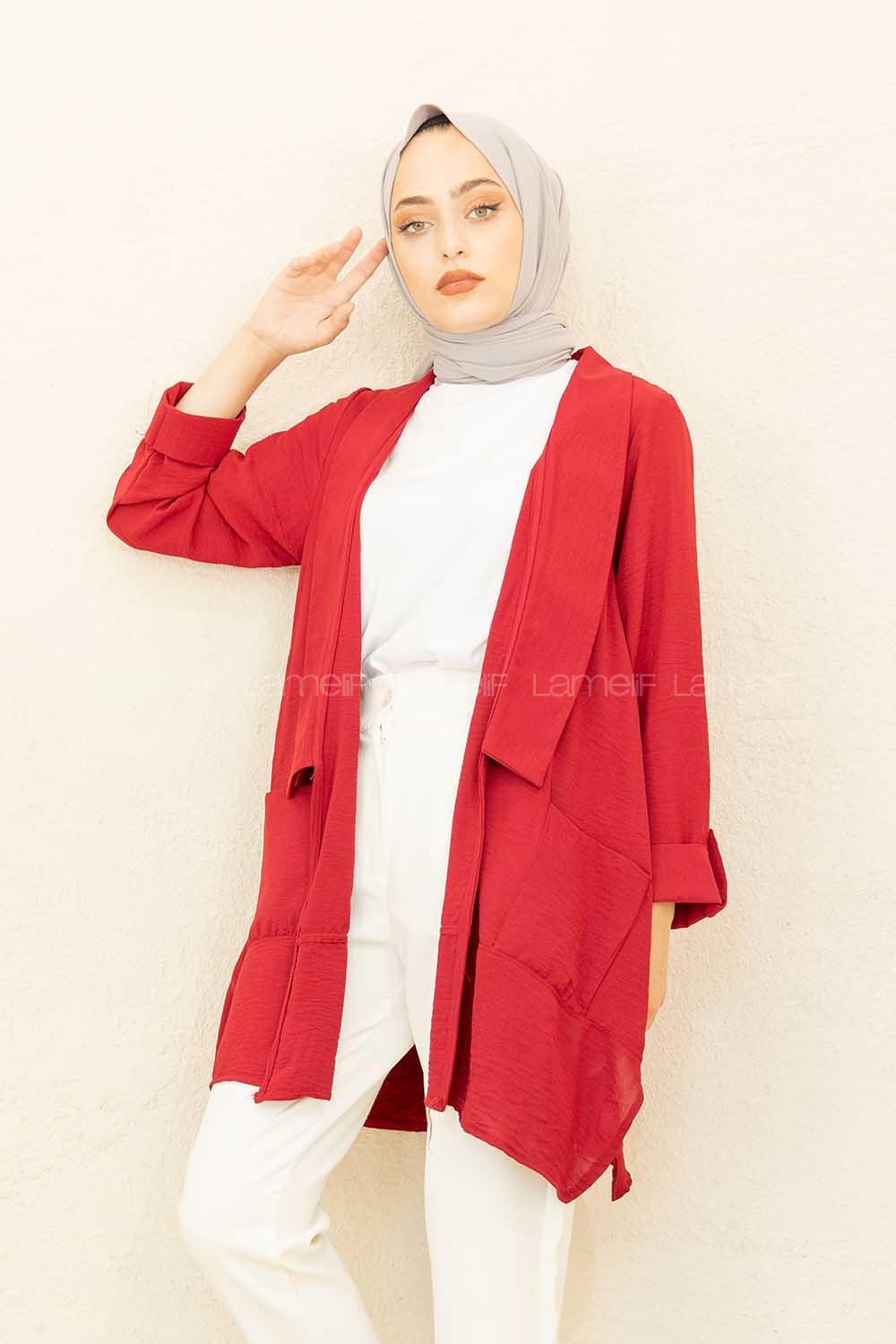 Modalamelif Kol Katlı Çift Cepli Ceket Bordo