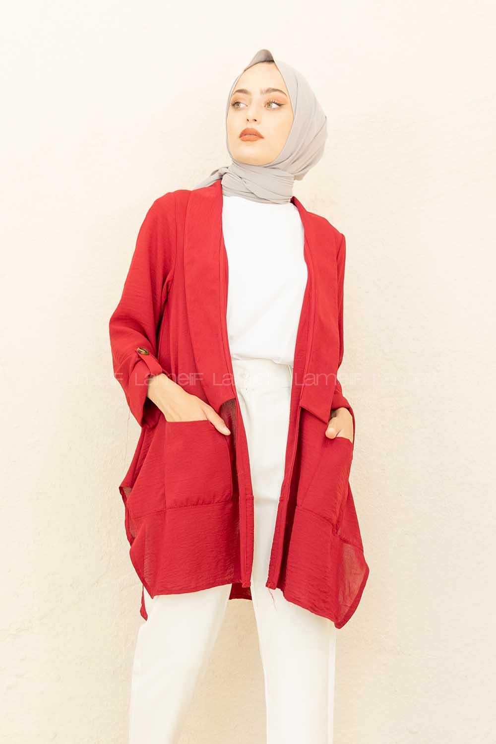 Modalamelif Kol Katlı Çift Cepli Ceket Bordo