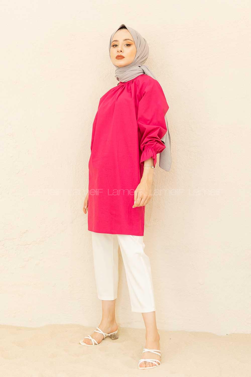 Modalamelif kli Hakim Yaka Tunik Fuşya
