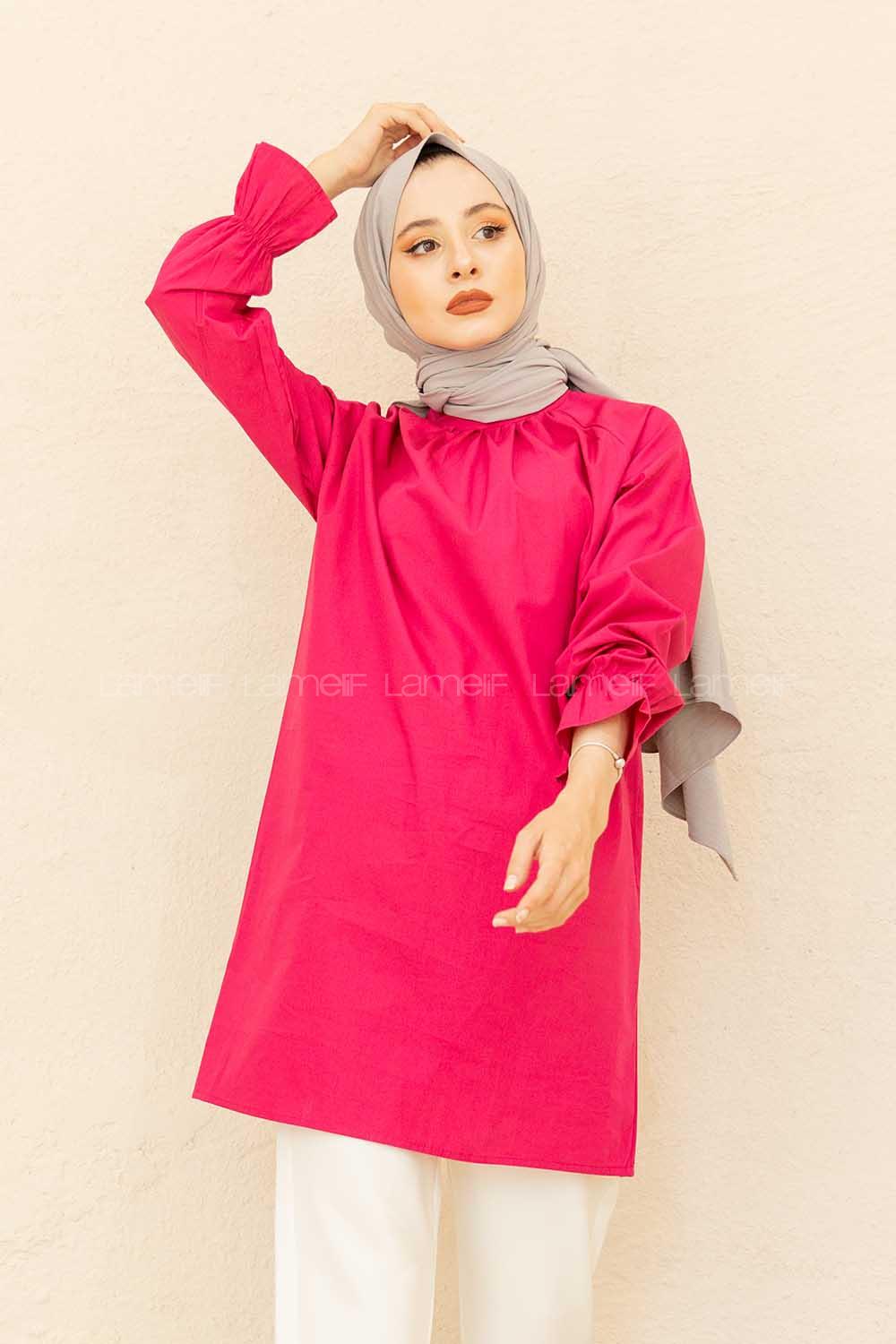 Modalamelif kli Hakim Yaka Tunik Fuşya