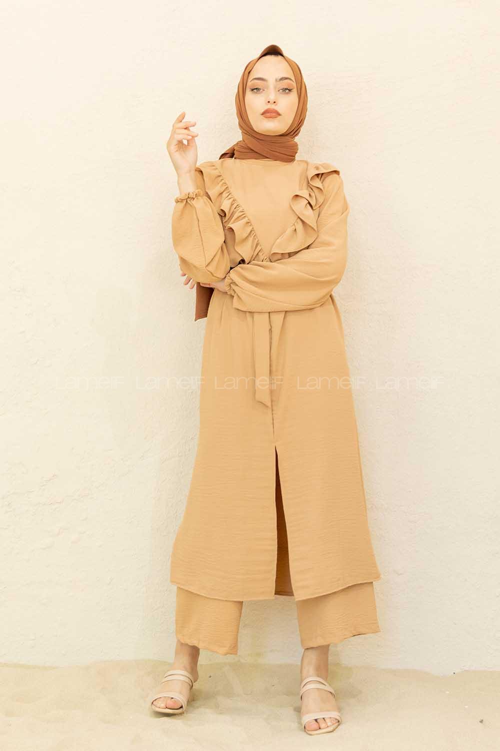 Modalamelif Önü Fırfırlı İkili Takım Camel