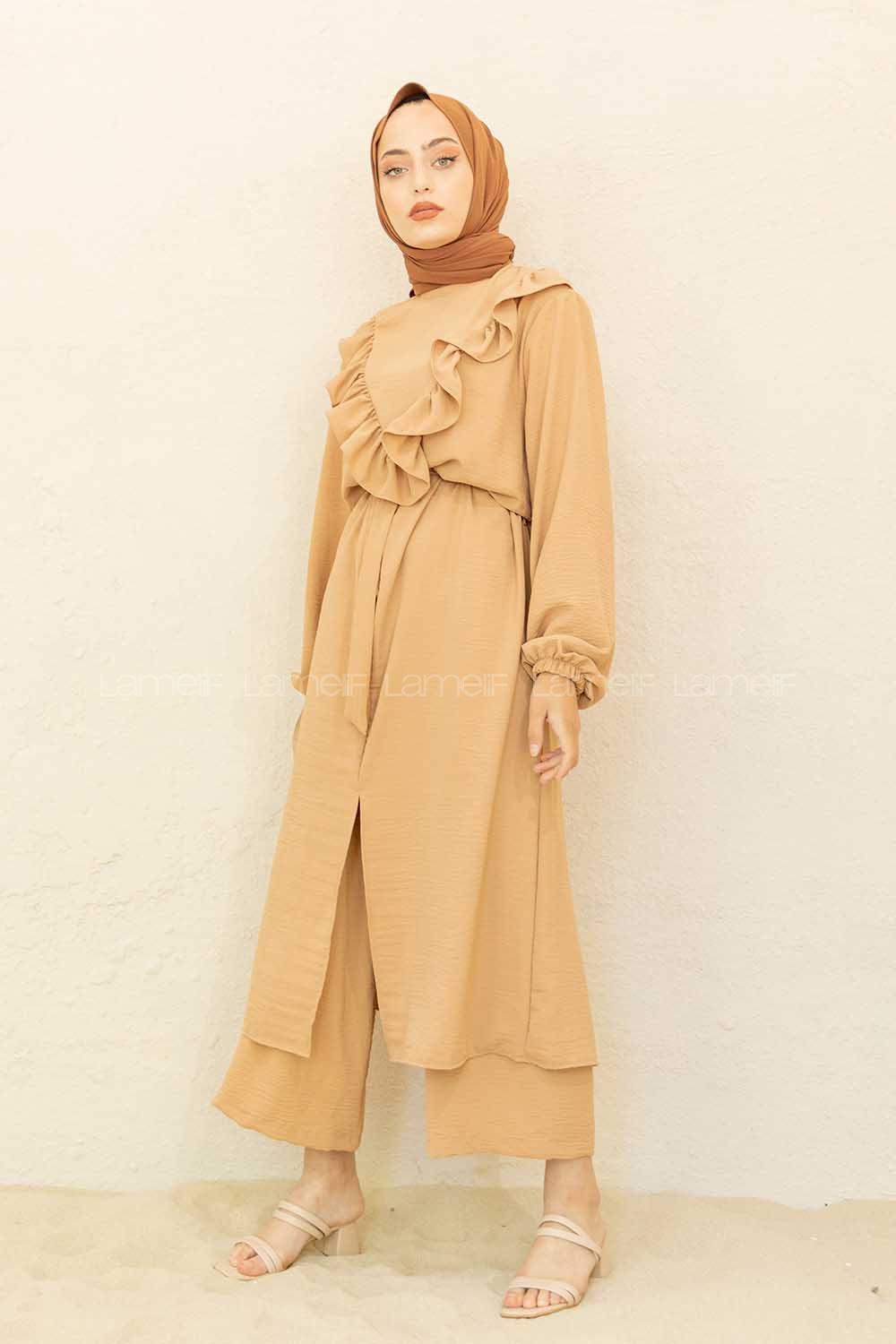 Modalamelif Önü Fırfırlı İkili Takım Camel