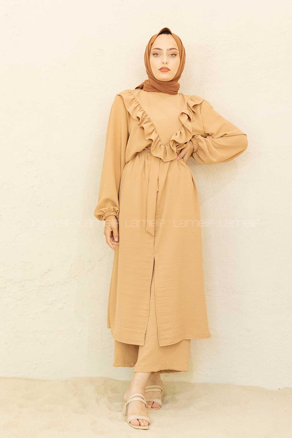 Modalamelif Önü Fırfırlı İkili Takım Camel