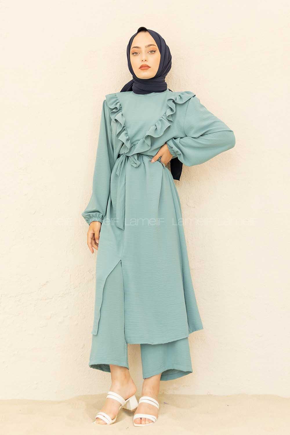 Modalamelif Önü Fırfırlı İkili Takım Su Yeşili