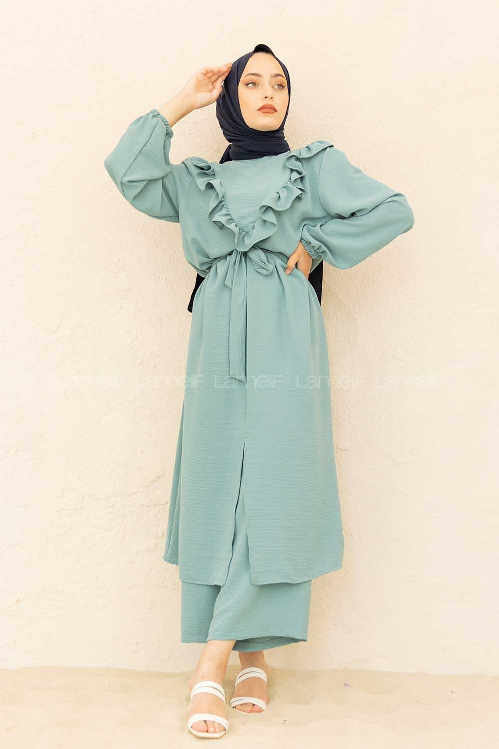 Modalamelif Önü Fırfırlı İkili Takım Su Yeşili