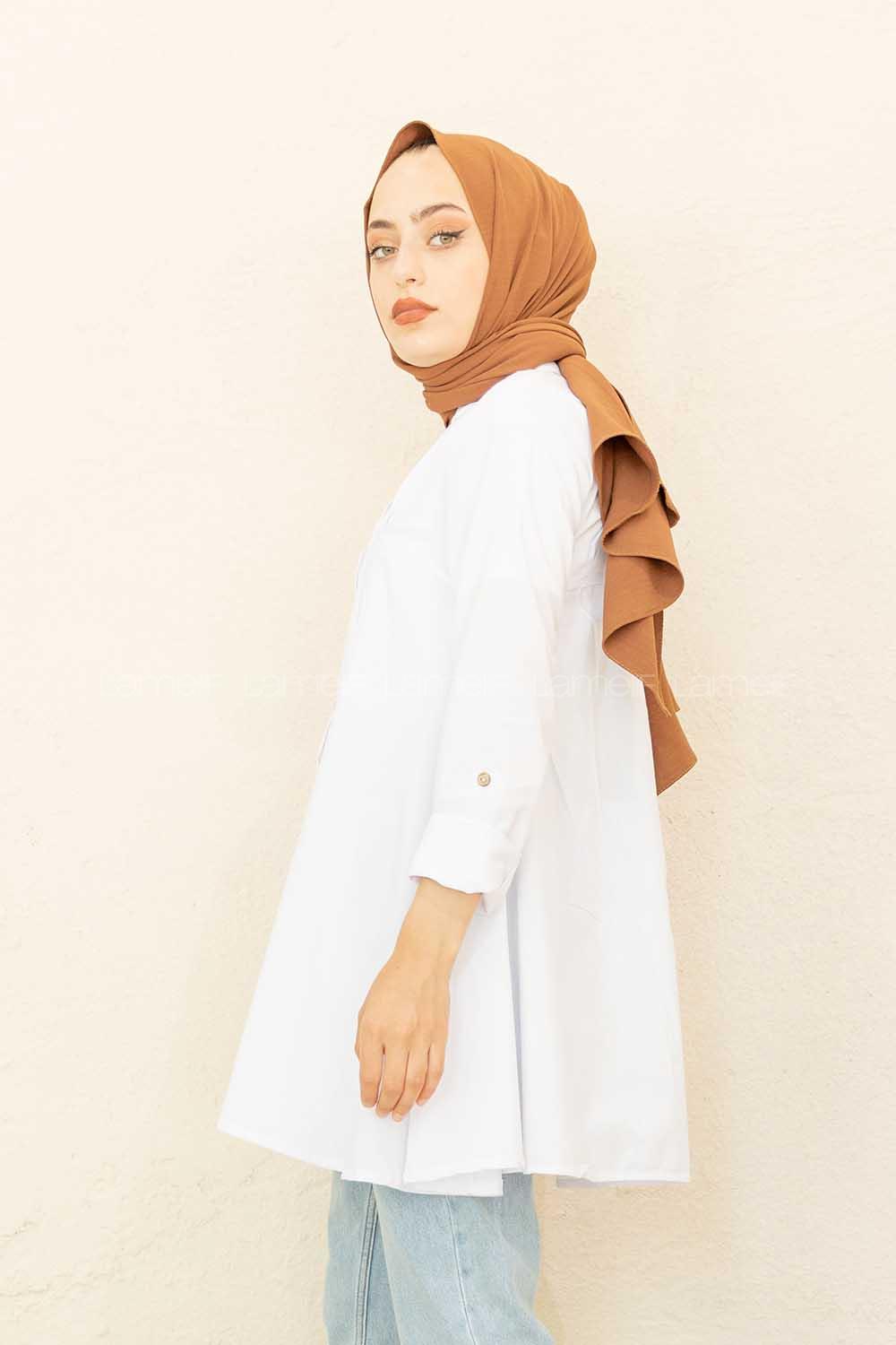 Modalamelif Önü Pileli Tunik Beyaz