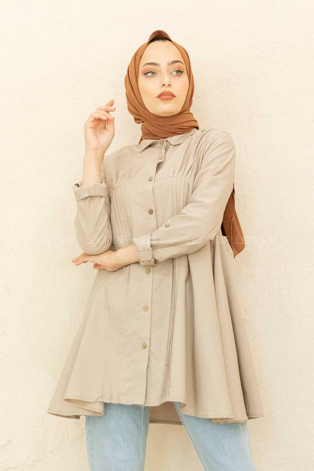 Modalamelif Önü Pileli Tunik Taş Rengi