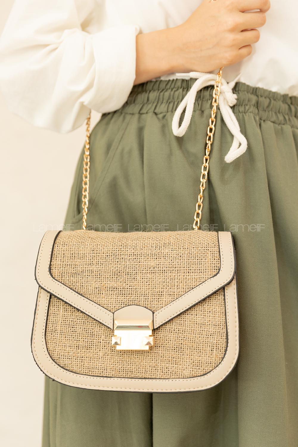 Modalamelif Zincir Askılı Hasır Çanta Vizonrengi