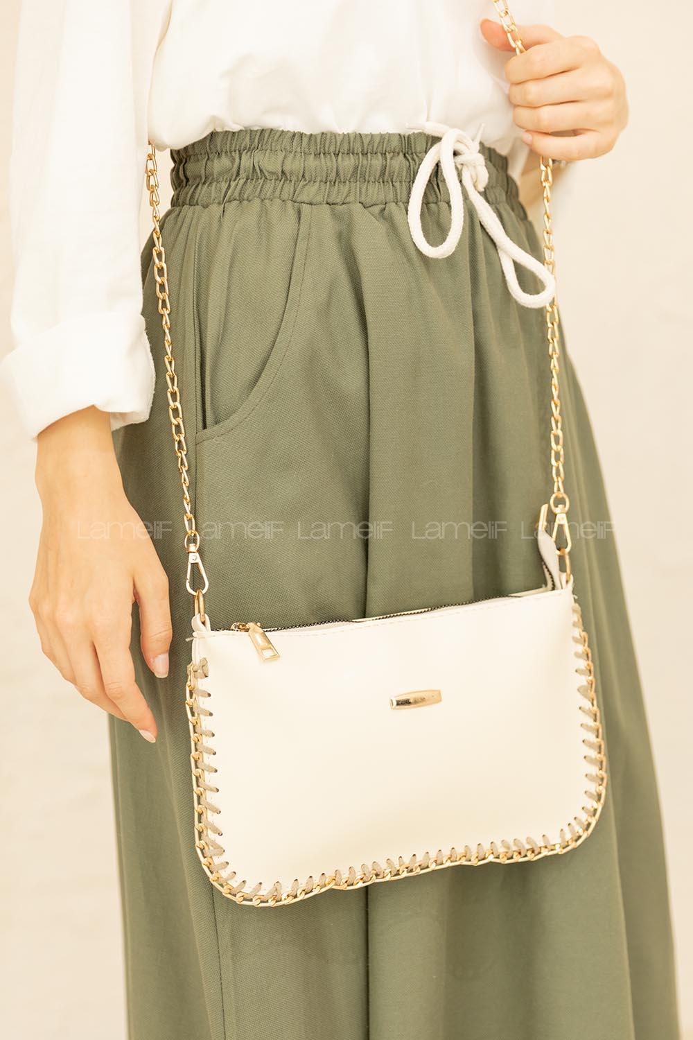 Modalamelif Zincir Tasarım Baget Çanta Krem