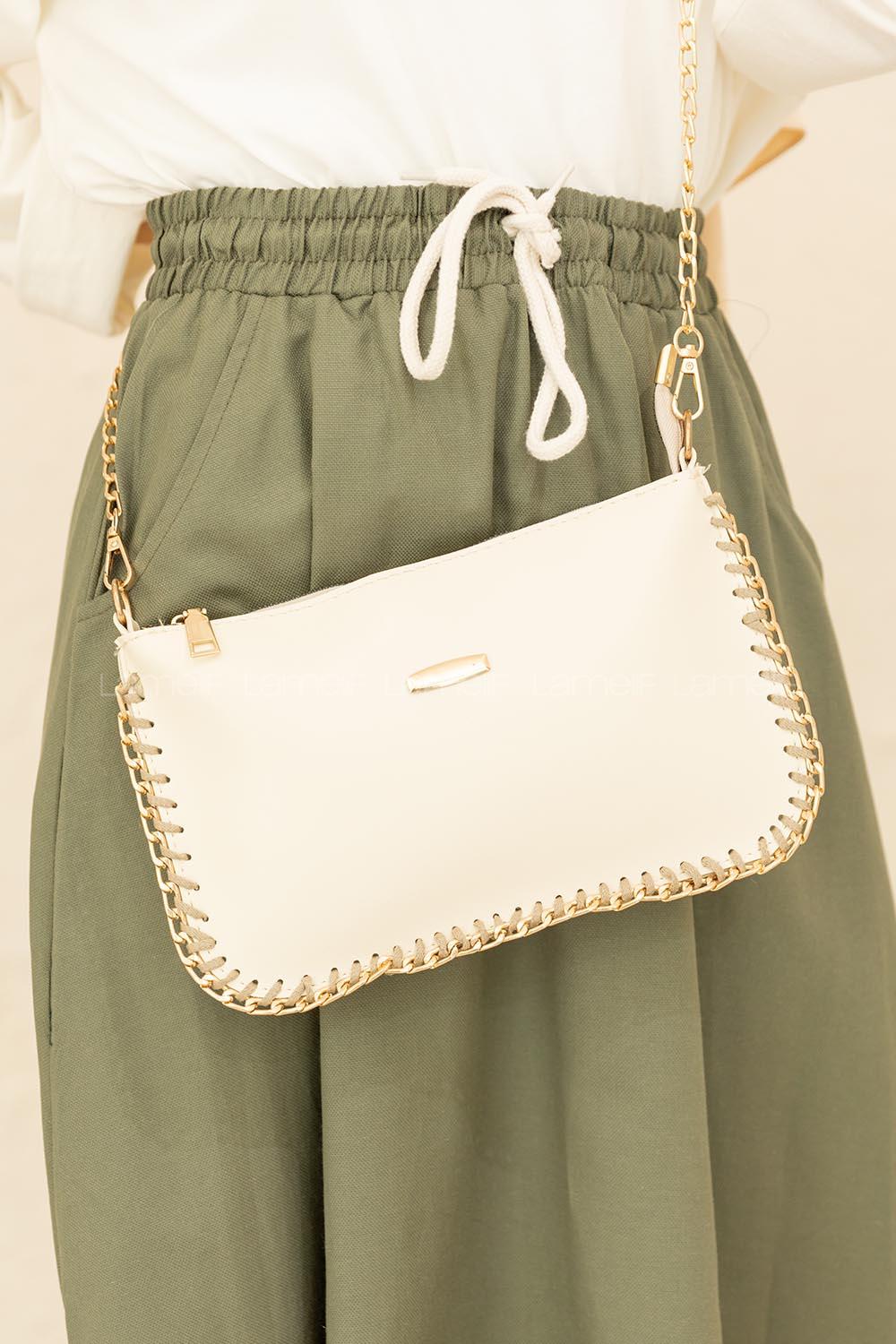 Modalamelif Zincir Tasarım Baget Çanta Krem