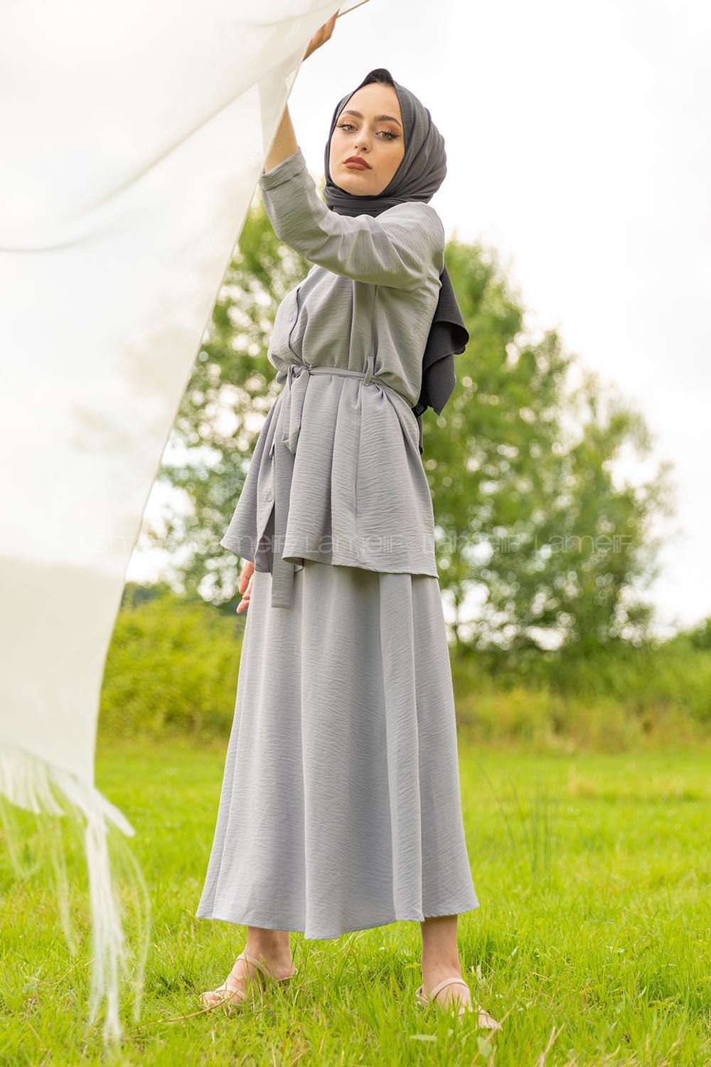 Modalamelif Belden Bağlamalı İkili Takım Gri