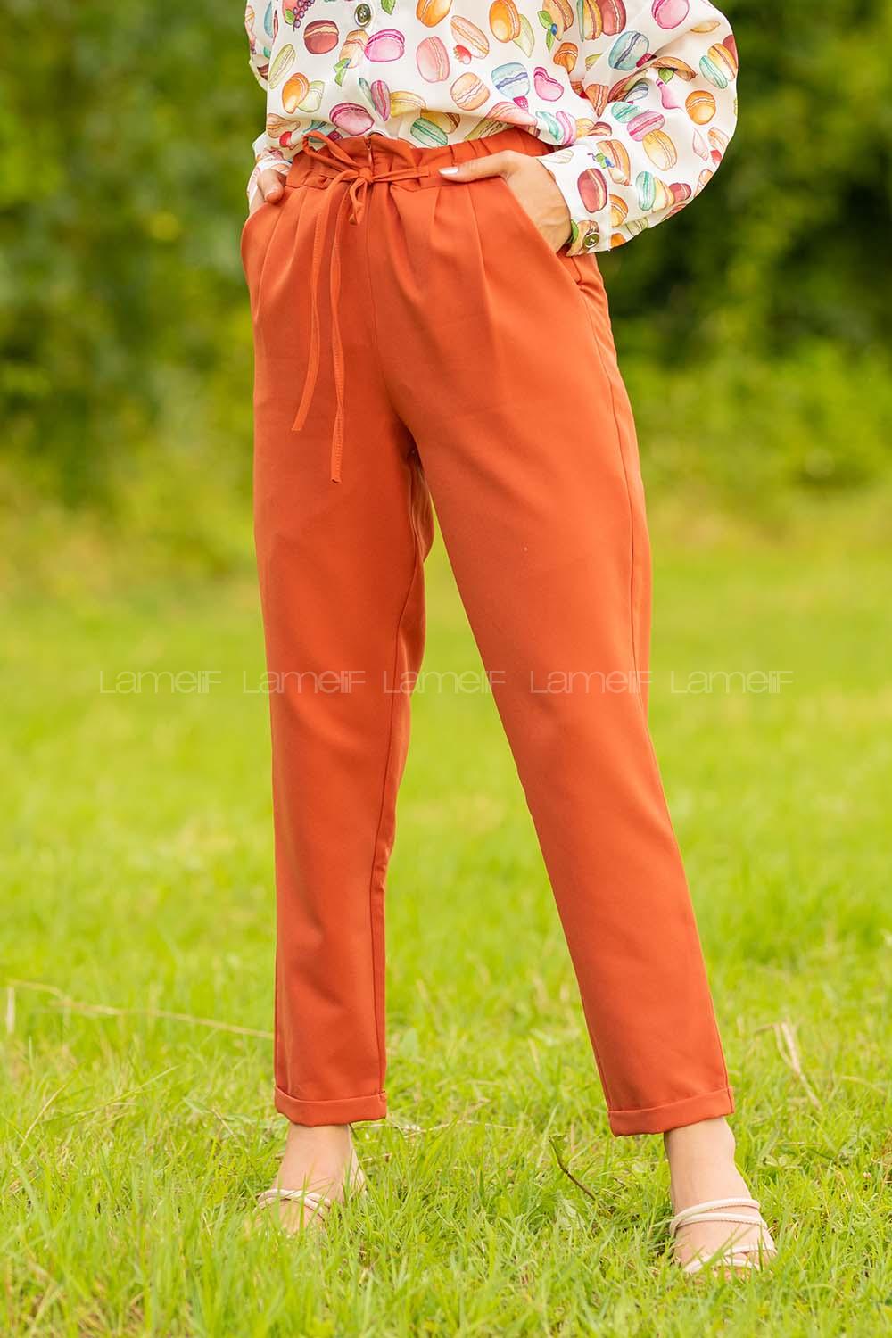 Modalamelif Beli Lastikli Pantolon Kiremit