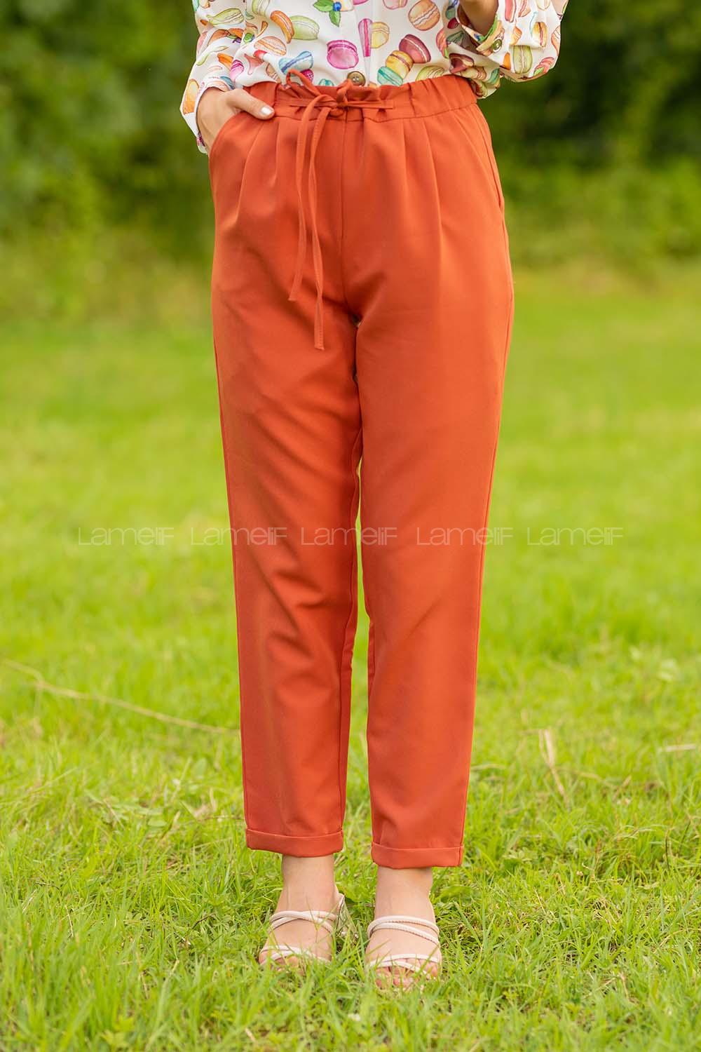 Modalamelif Beli Lastikli Pantolon Kiremit