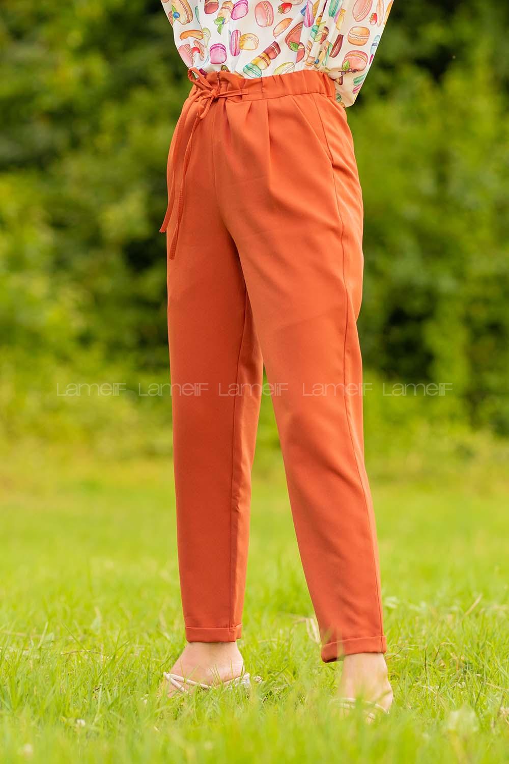 Modalamelif Beli Lastikli Pantolon Kiremit