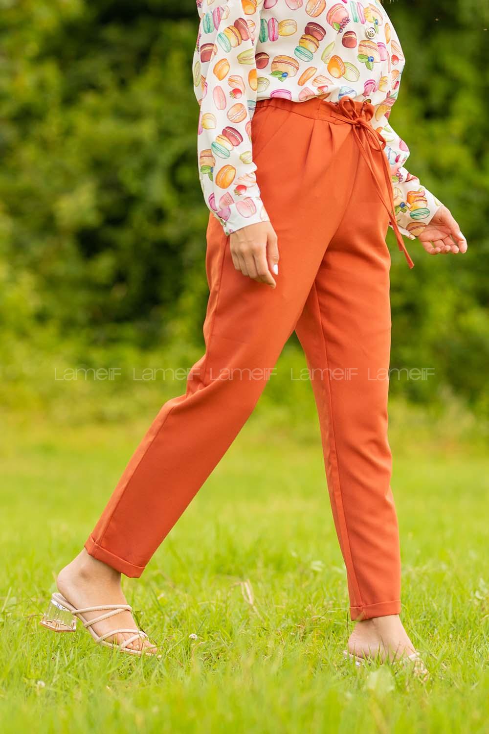 Modalamelif Beli Lastikli Pantolon Kiremit