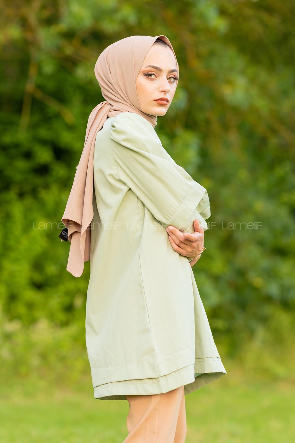 Modalamelif Karpuz Kol Etek Katlı Tunik Çağla Yeşili