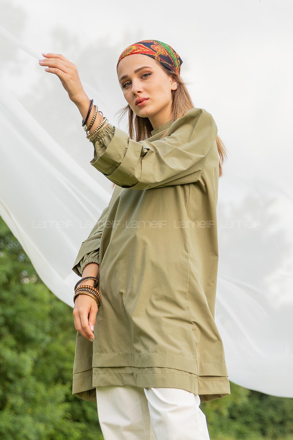 Modalamelif Karpuz Kol Etek Katlı Tunik Haki