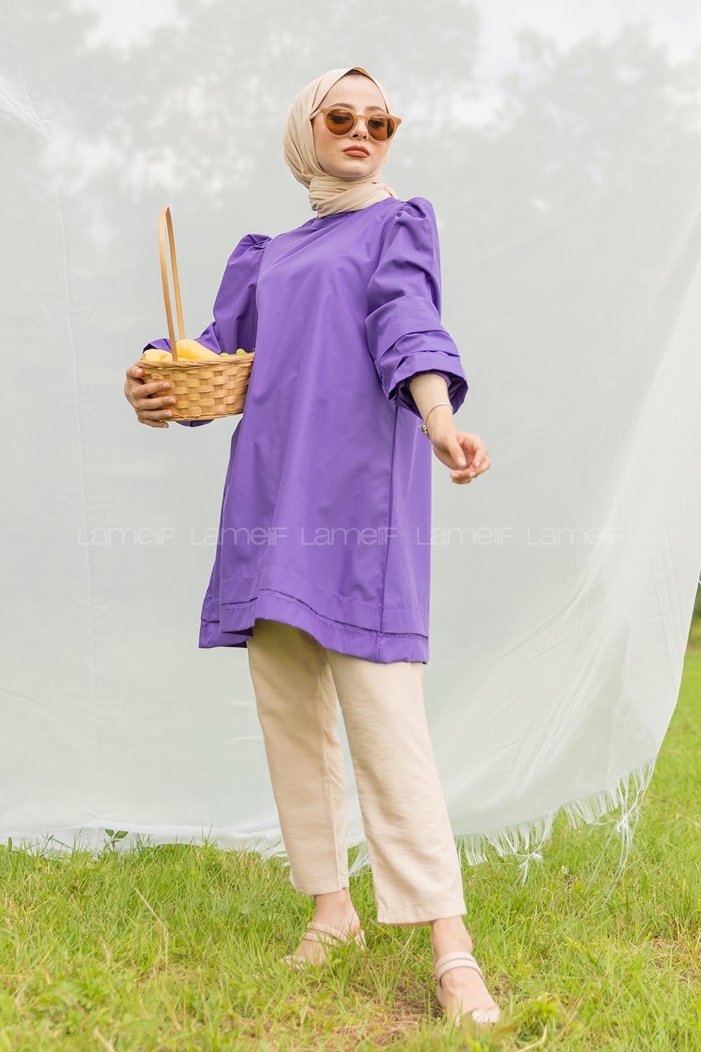 Modalamelif Karpuz Kol Etek Katlı Tunik Mor