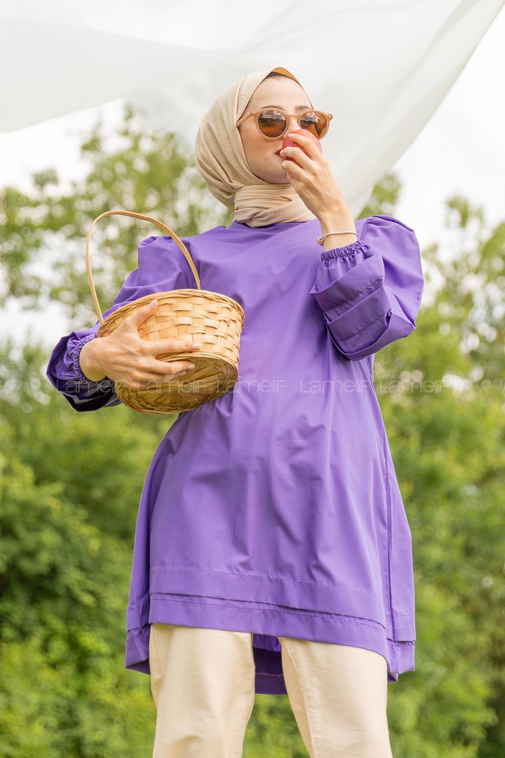 Modalamelif Karpuz Kol Etek Katlı Tunik Mor