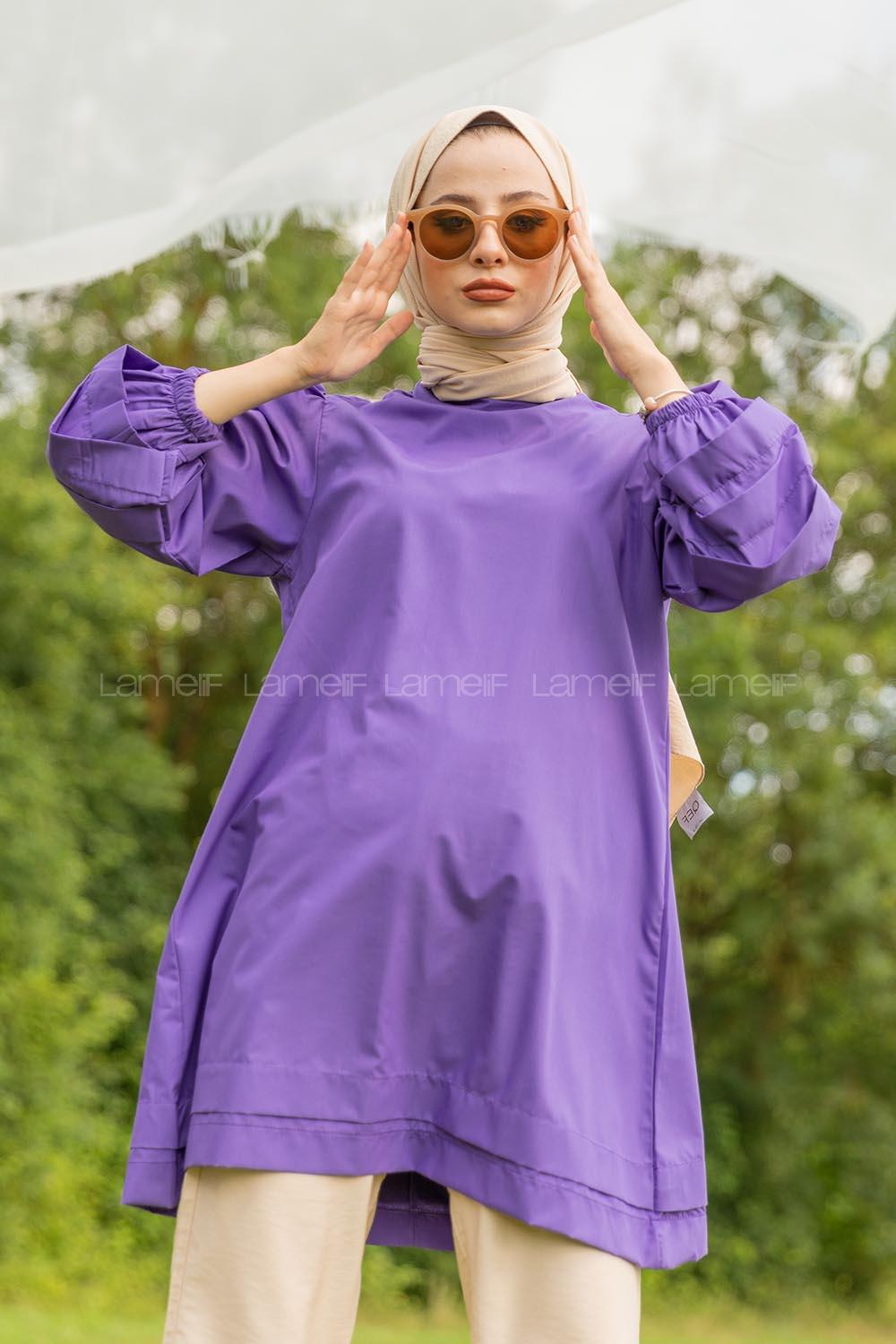 Modalamelif Karpuz Kol Etek Katlı Tunik Mor