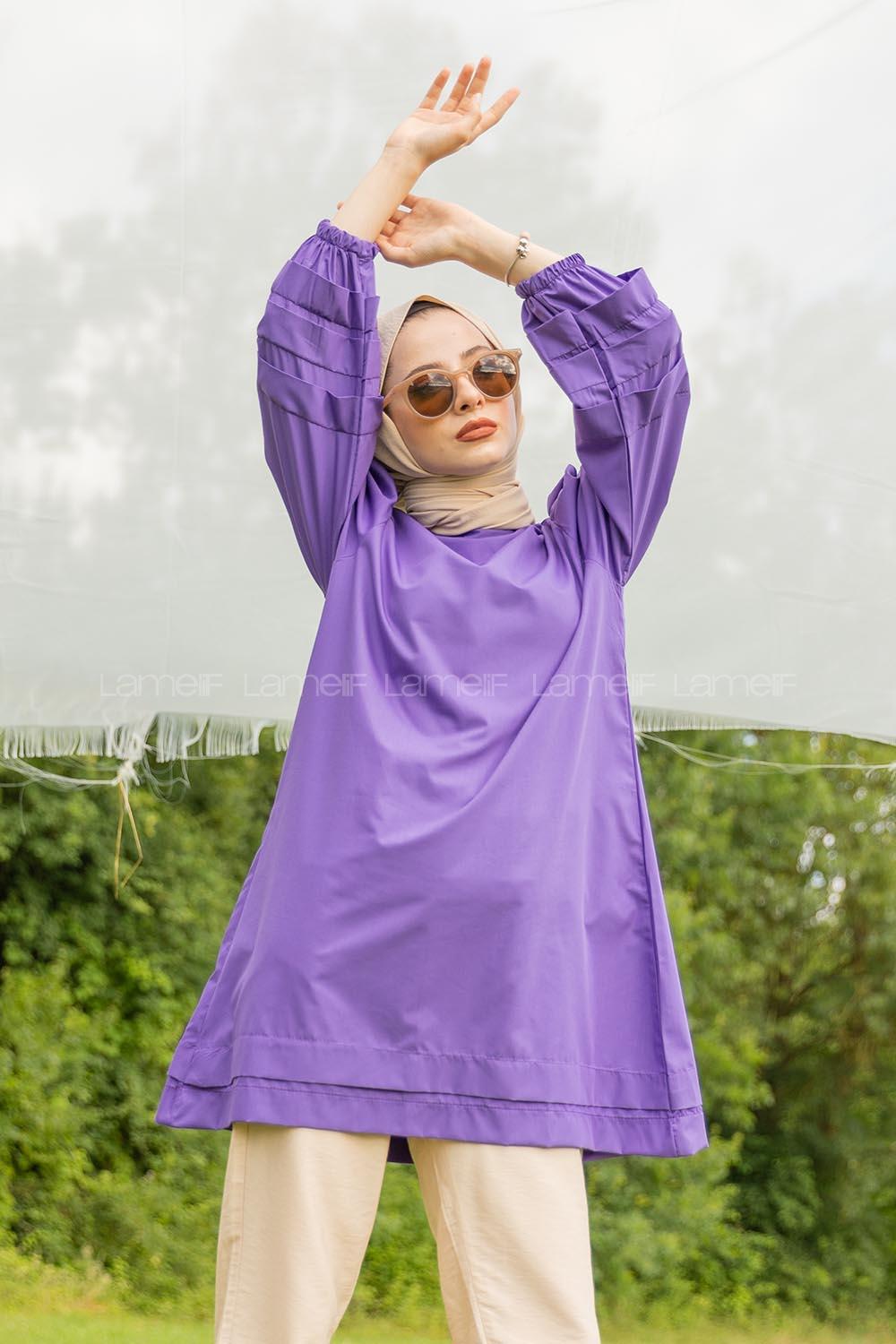 Modalamelif Karpuz Kol Etek Katlı Tunik Mor