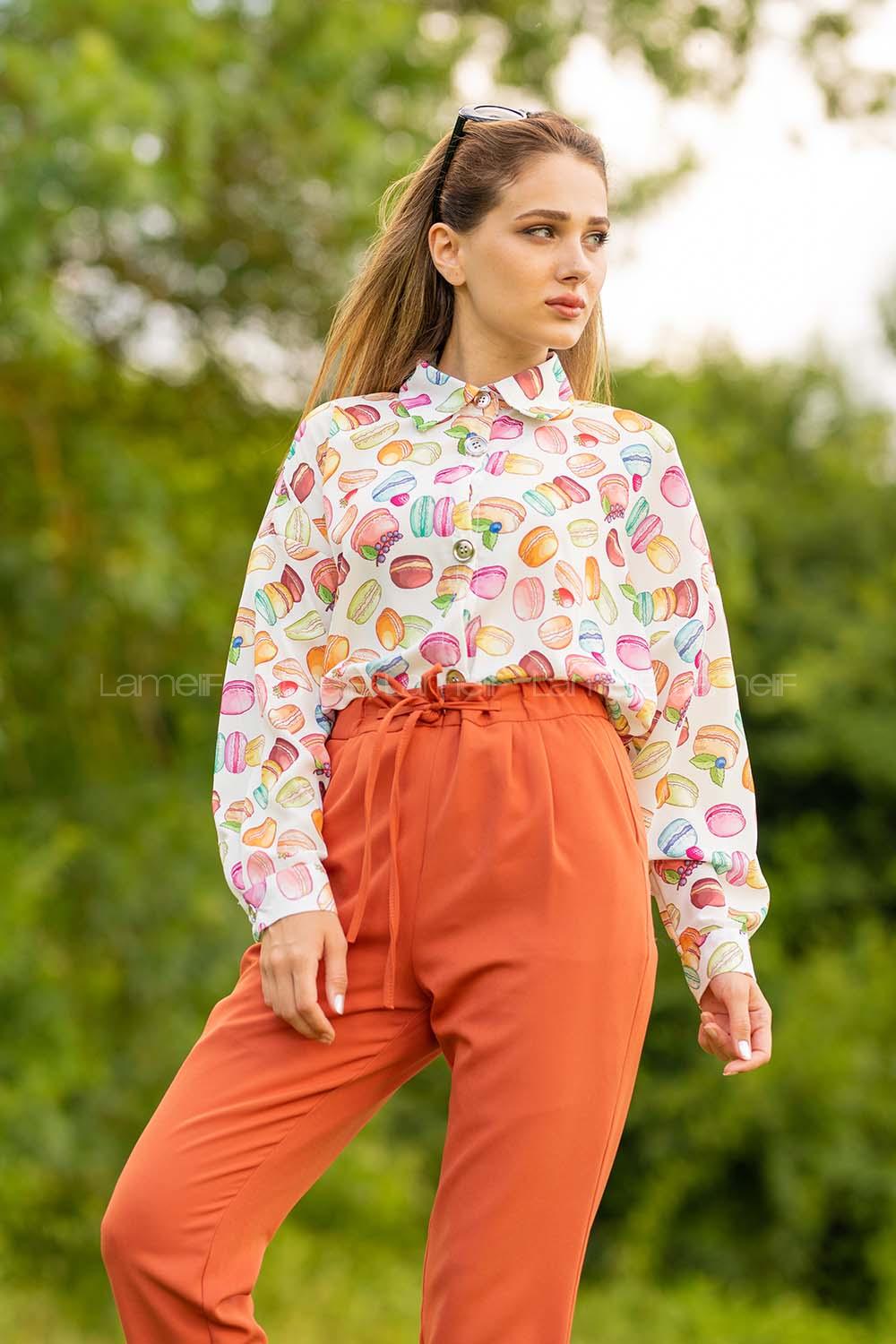 Modalamelif Macaron Desen Gömlek Ekru