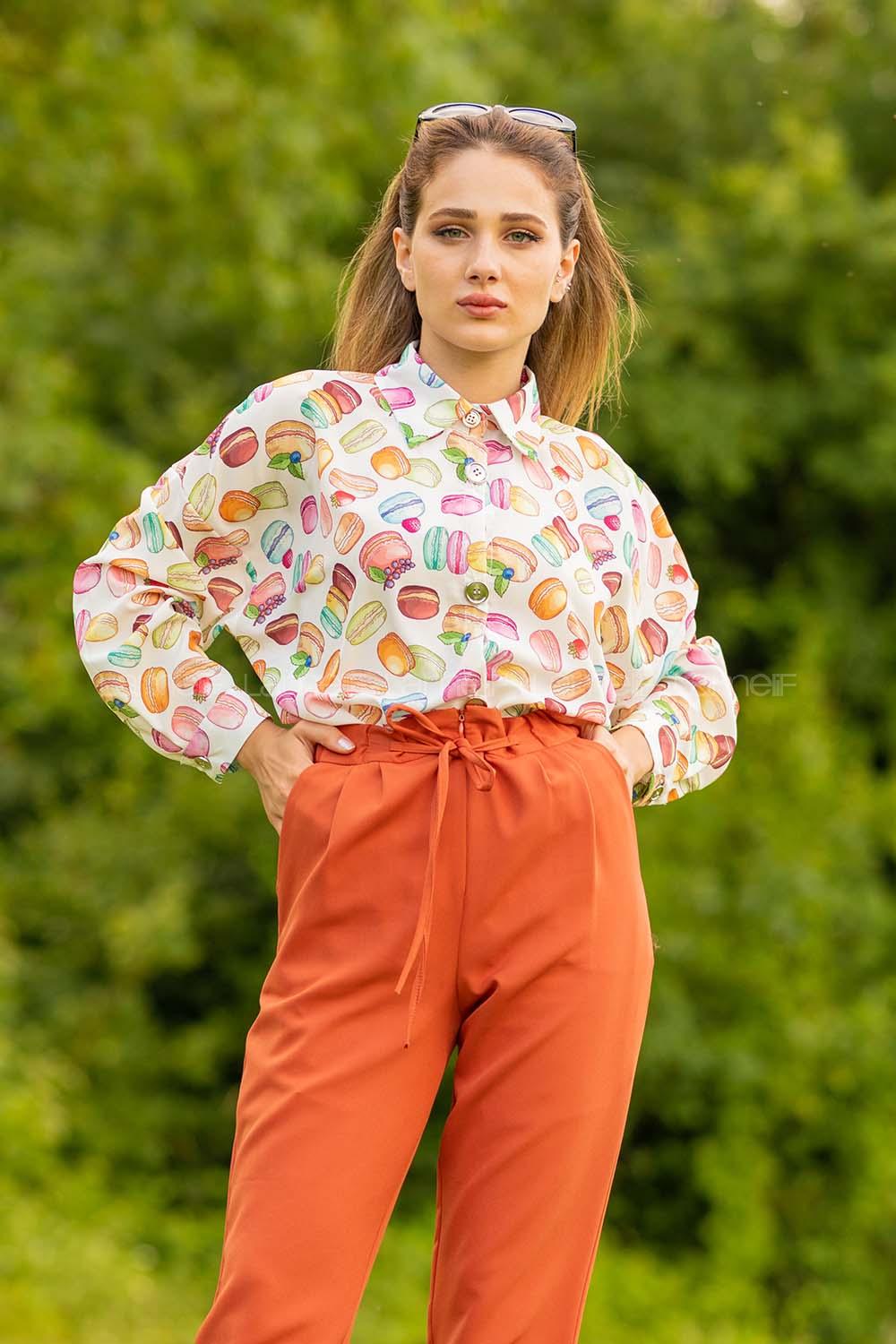 Modalamelif Macaron Desen Gömlek Ekru