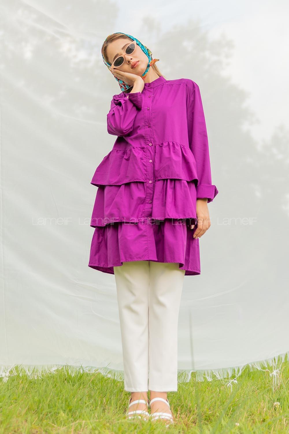 Modalamelif Önü Düğmeli Kat Kat Gömlek Mor