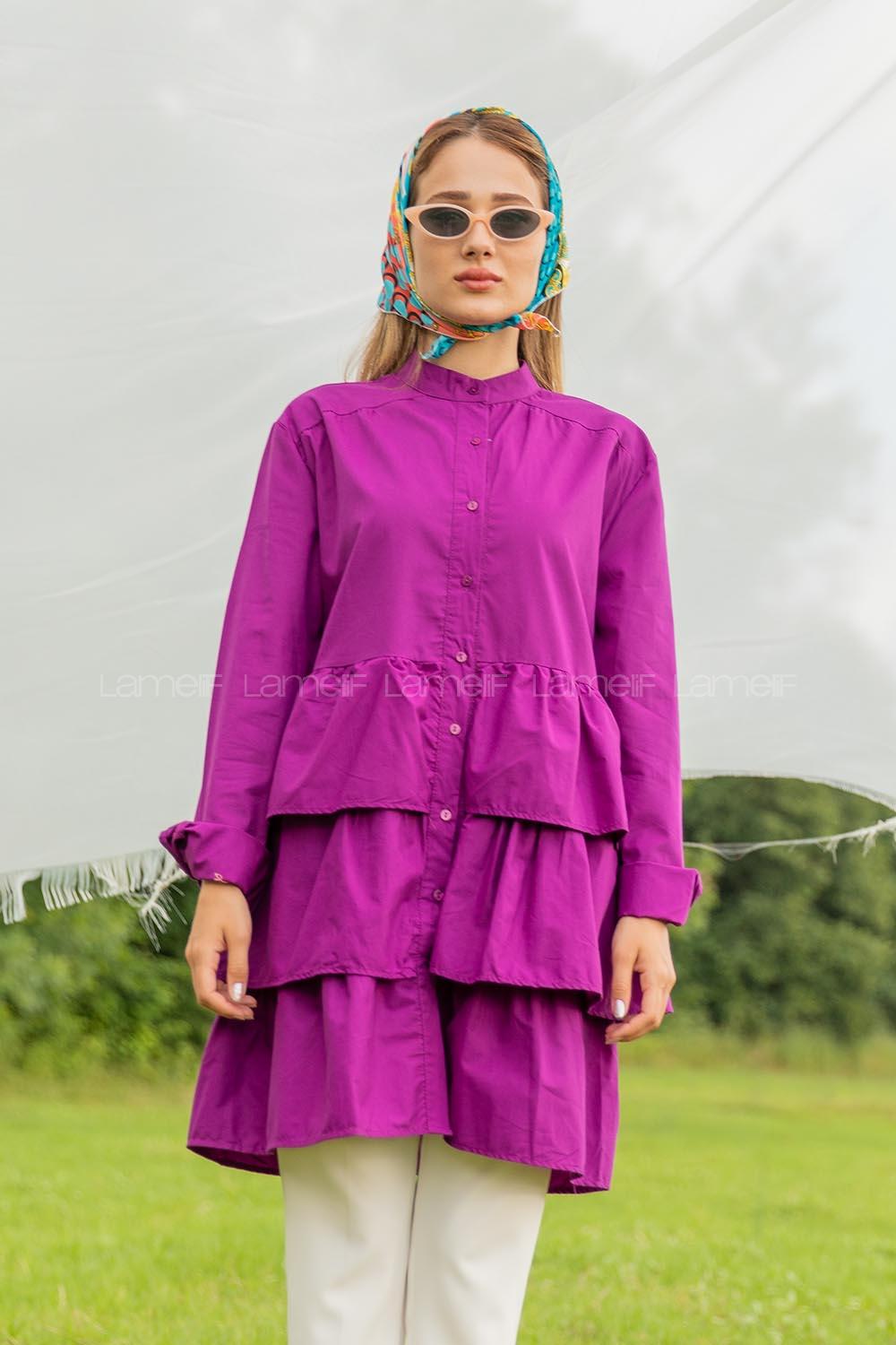 Modalamelif Önü Düğmeli Kat Kat Gömlek Mor