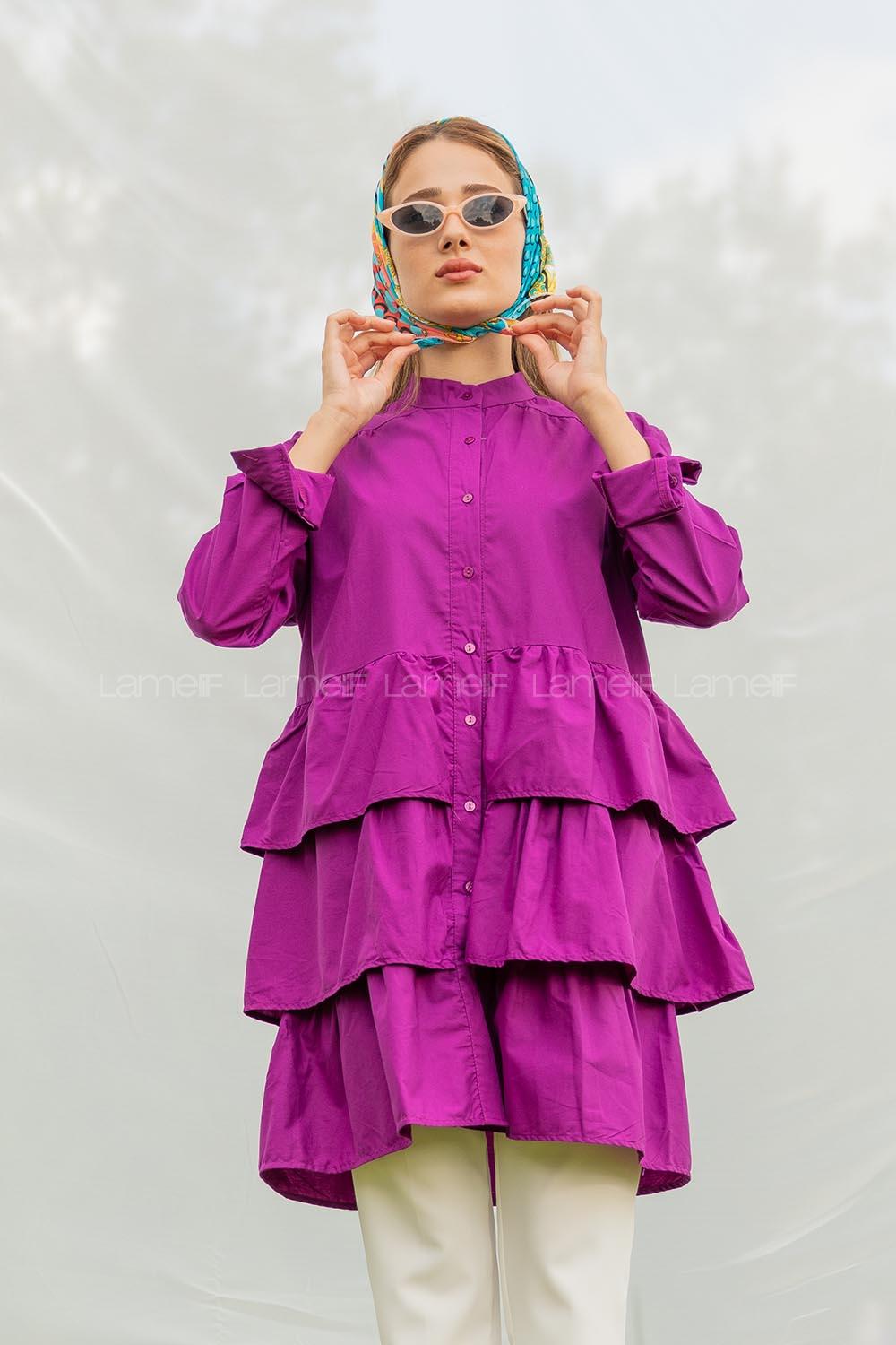 Modalamelif Önü Düğmeli Kat Kat Gömlek Mor