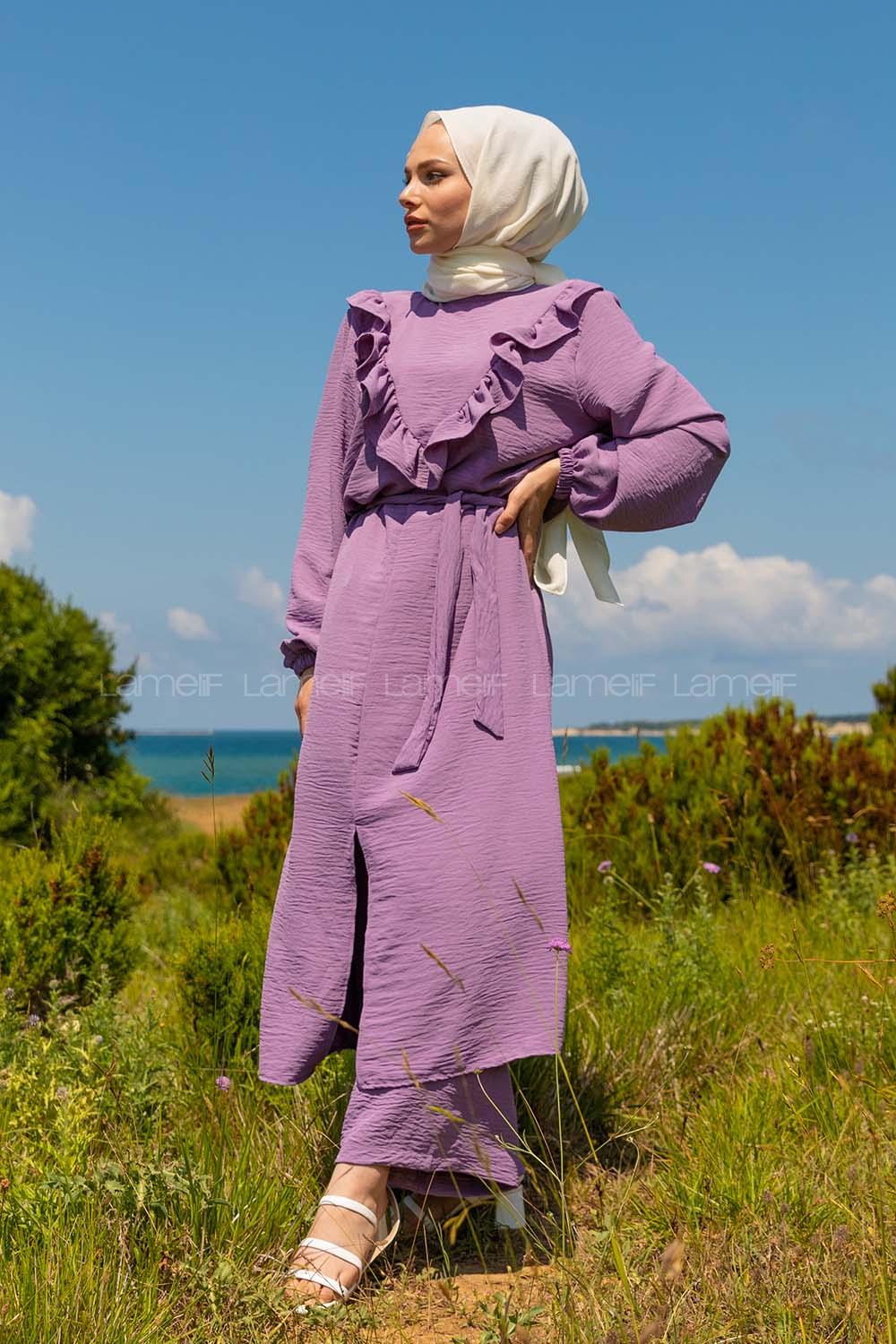 Modalamelif Önü Fırfırlı İkili Takım Lila