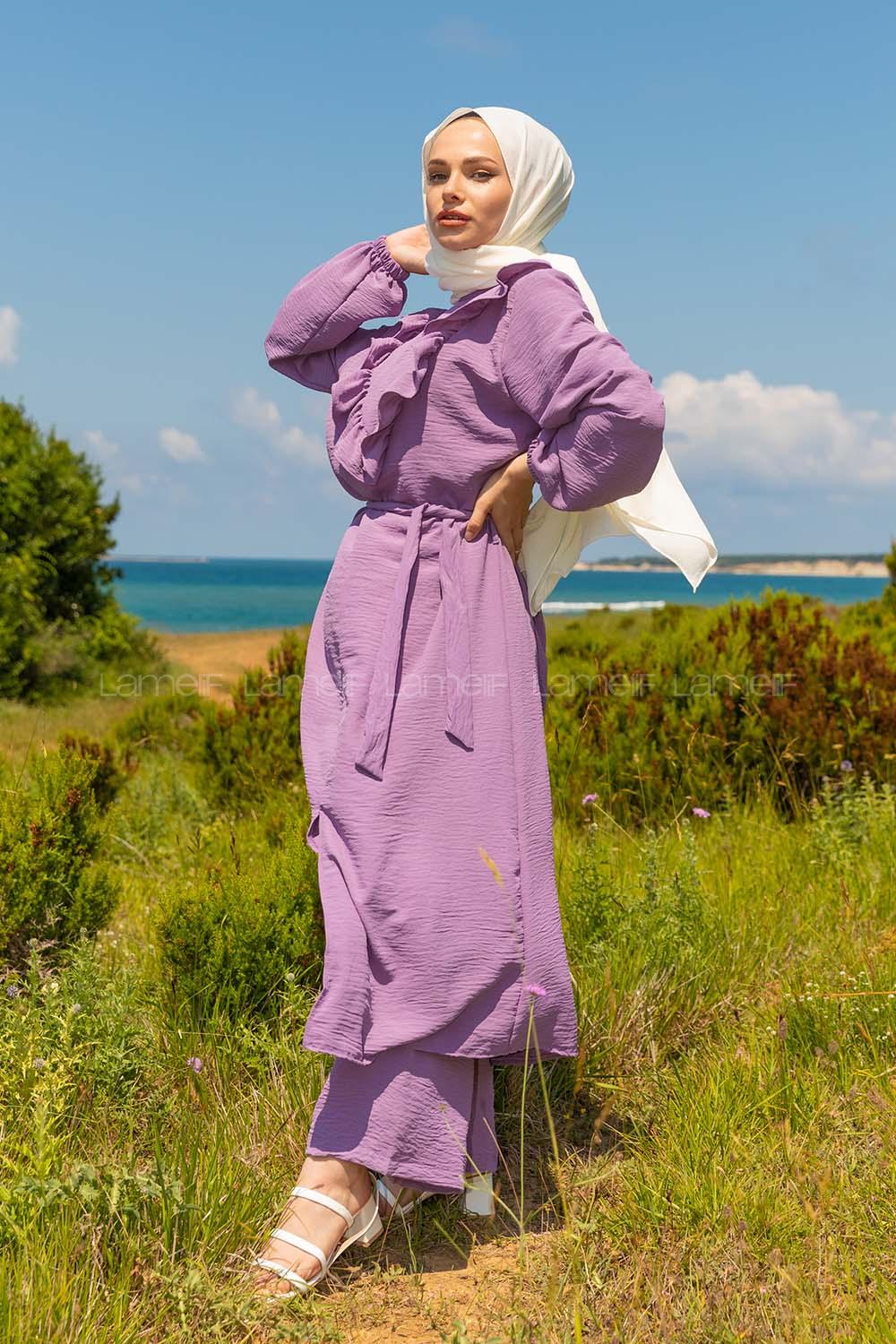 Modalamelif Önü Fırfırlı İkili Takım Lila