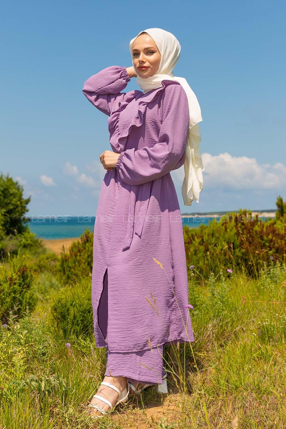 Modalamelif Önü Fırfırlı İkili Takım Lila