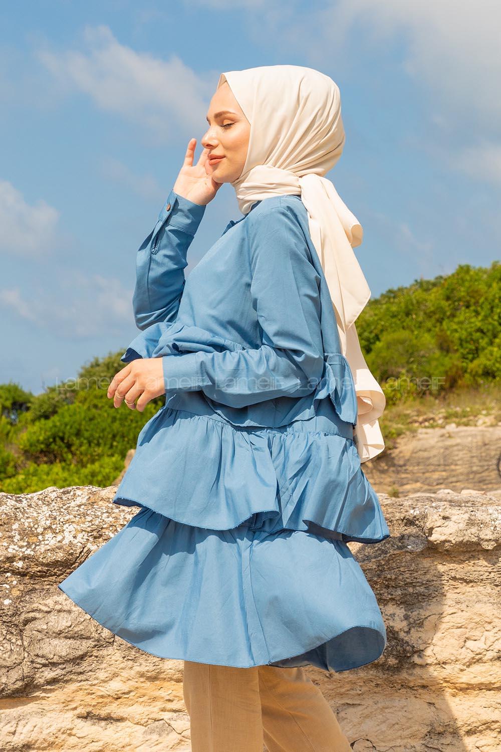 Modalamelif Önü Fırfırlı Tunik İndigo