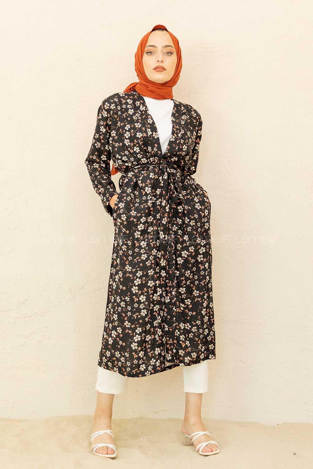 Modalamelif Otantik Kimono Siyah Pudra