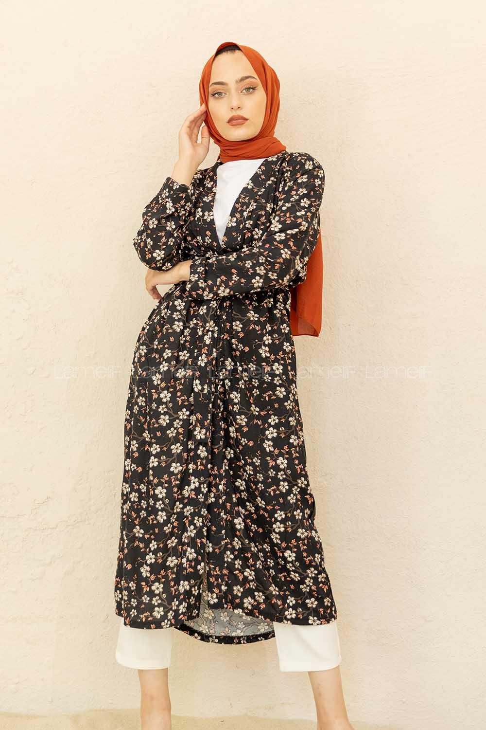 Modalamelif Otantik Kimono Siyah Pudra